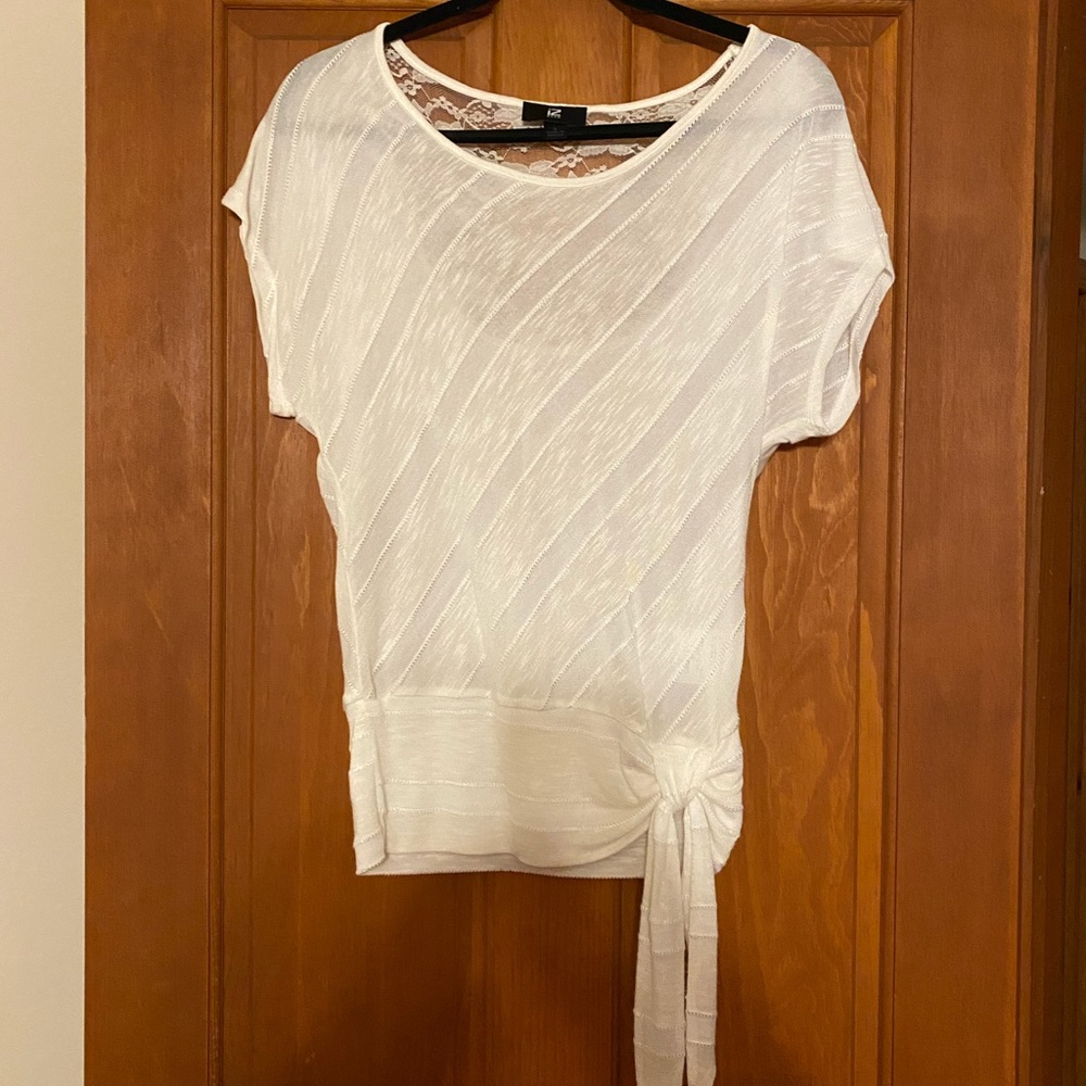 Short. Sleeve lace back top!